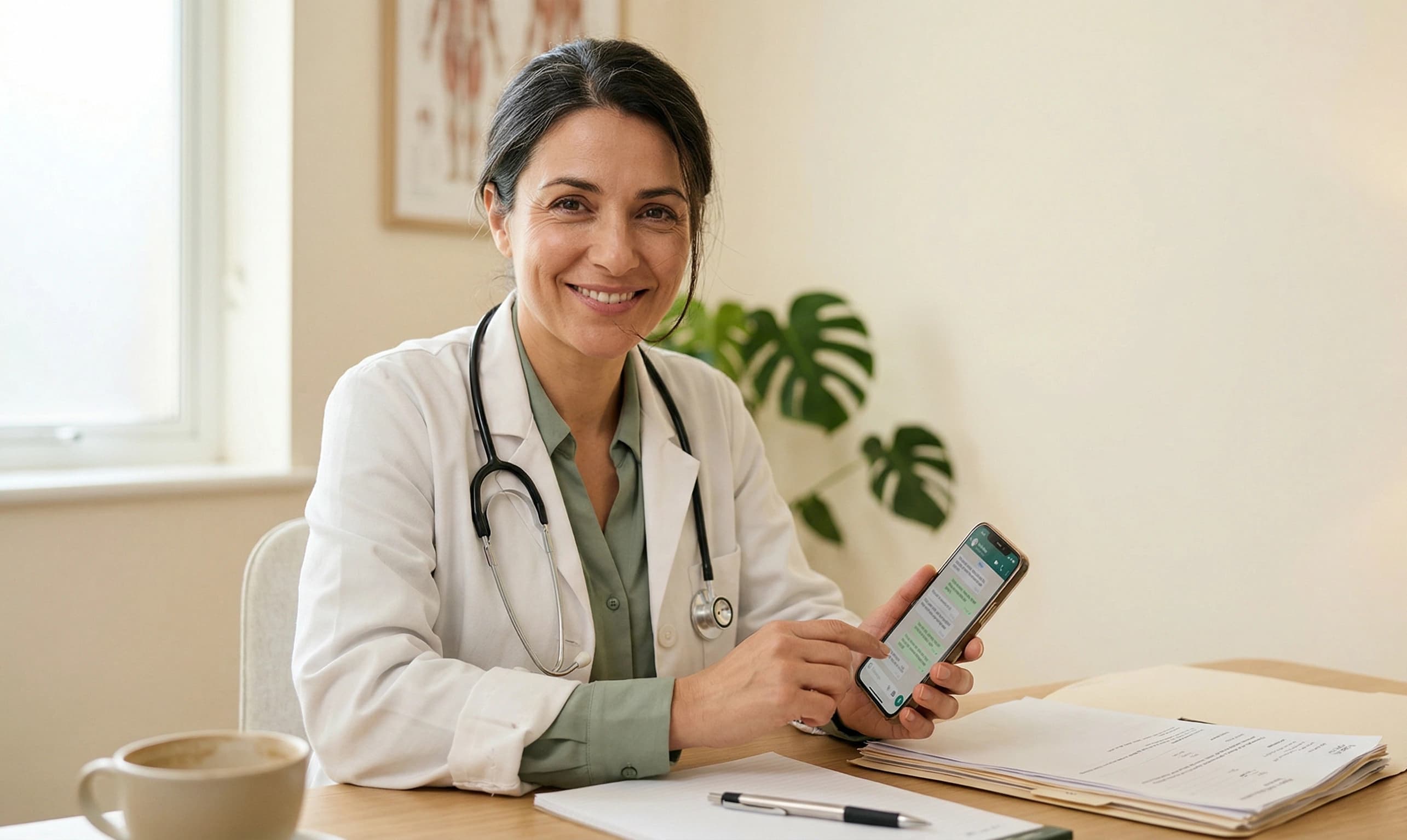 Healthcare professional using WhatsApp for patient communication