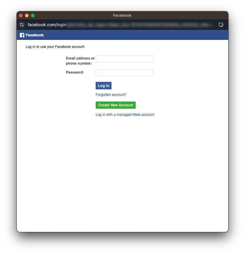 Screenshot showing the Facebook account login page during the WhatsApp Business API migration process