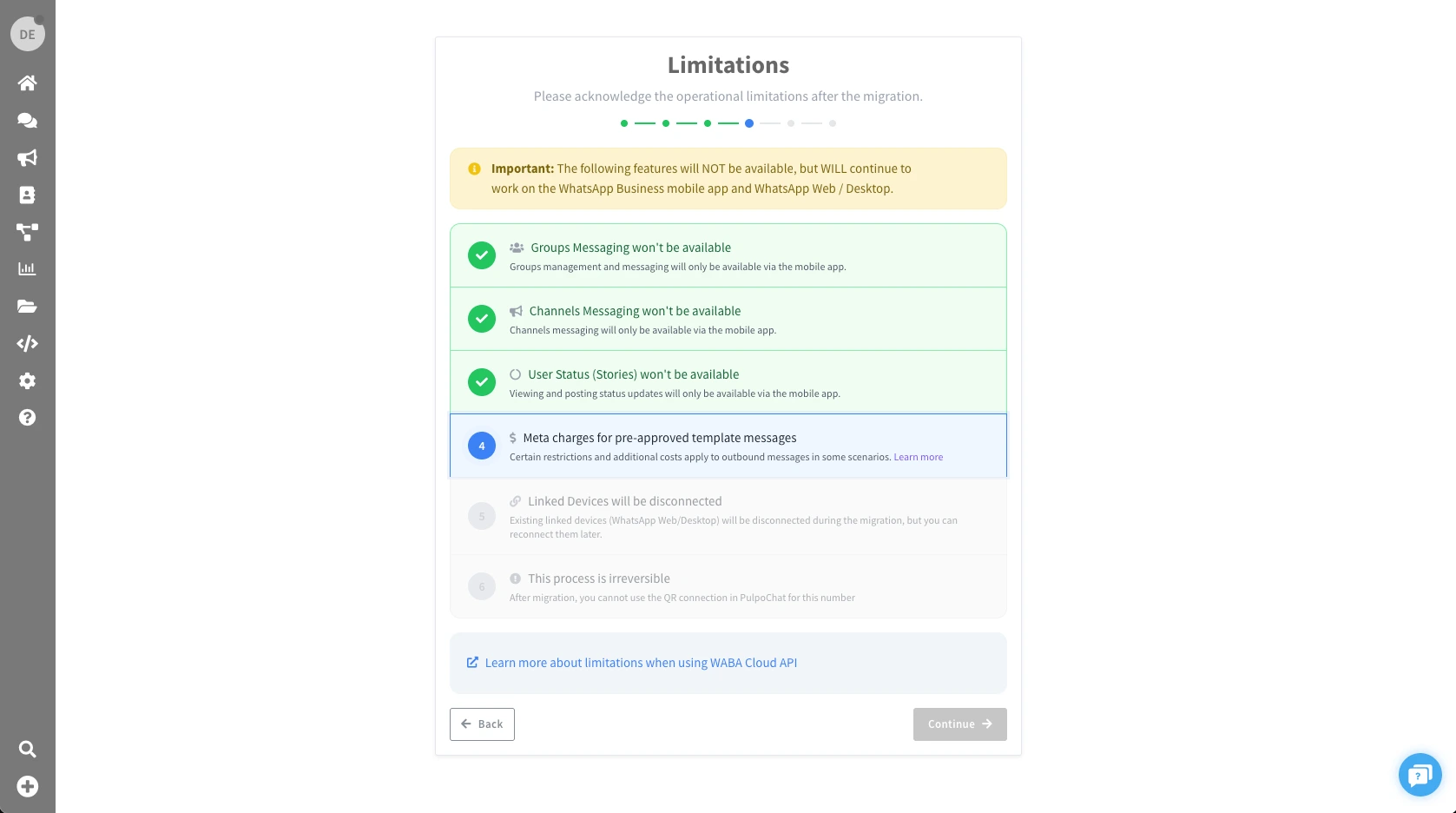 Screenshot showing the limitations checklist with all items checked and ready to proceed