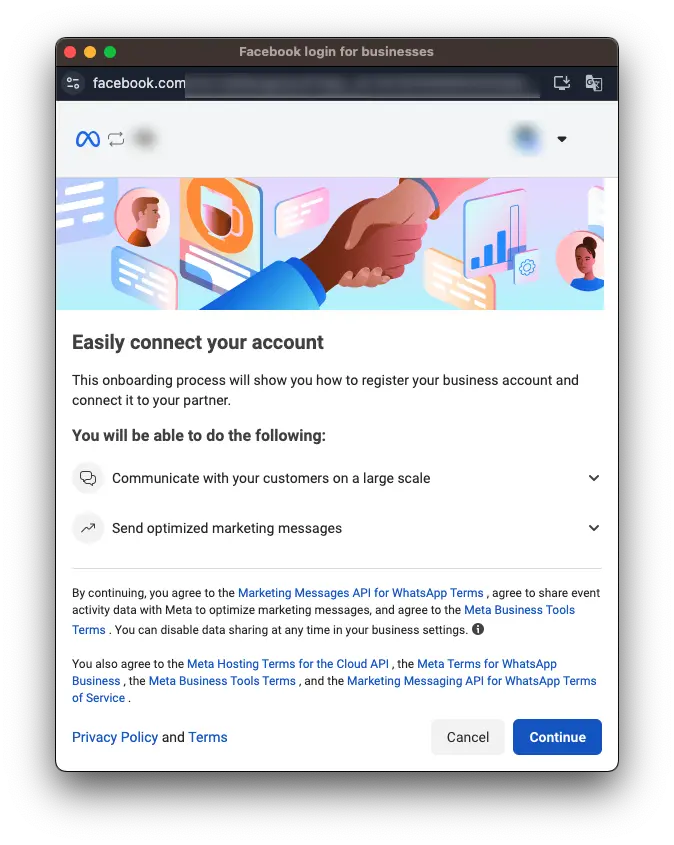 Screenshot showing the business information form with fields for business name and website URL