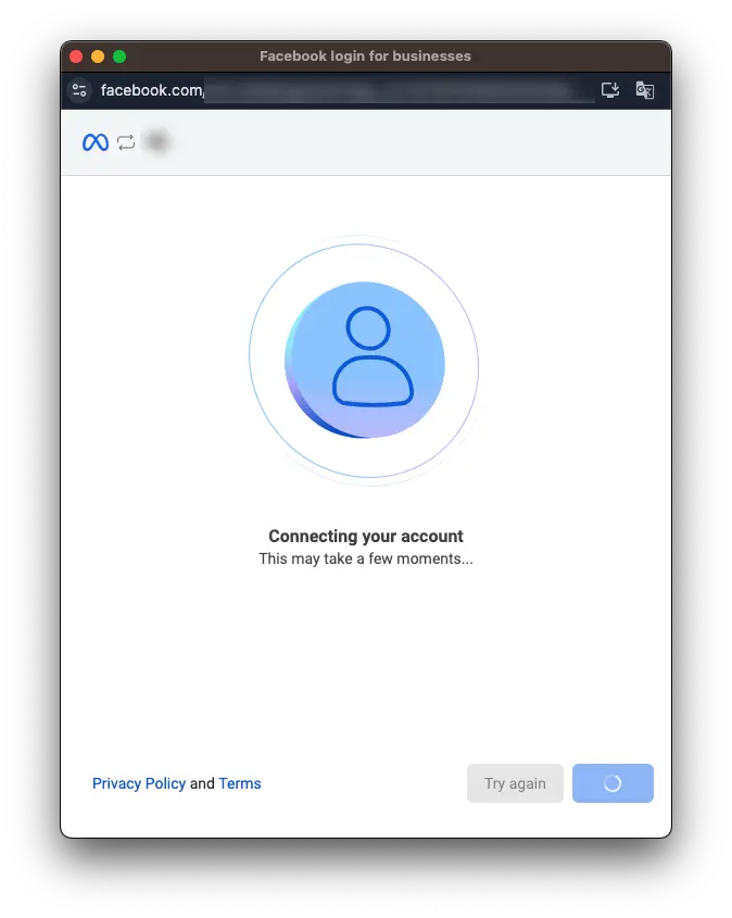 Screenshot showing the WhatsApp Business app connection consent screen with the Following button