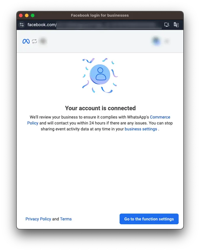 Screenshot showing the success confirmation screen after completing the WhatsApp Business API migration