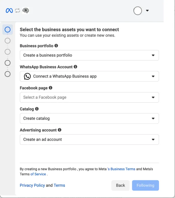 Screenshot showing the business information configuration form during WhatsApp Business API coexistence setup
