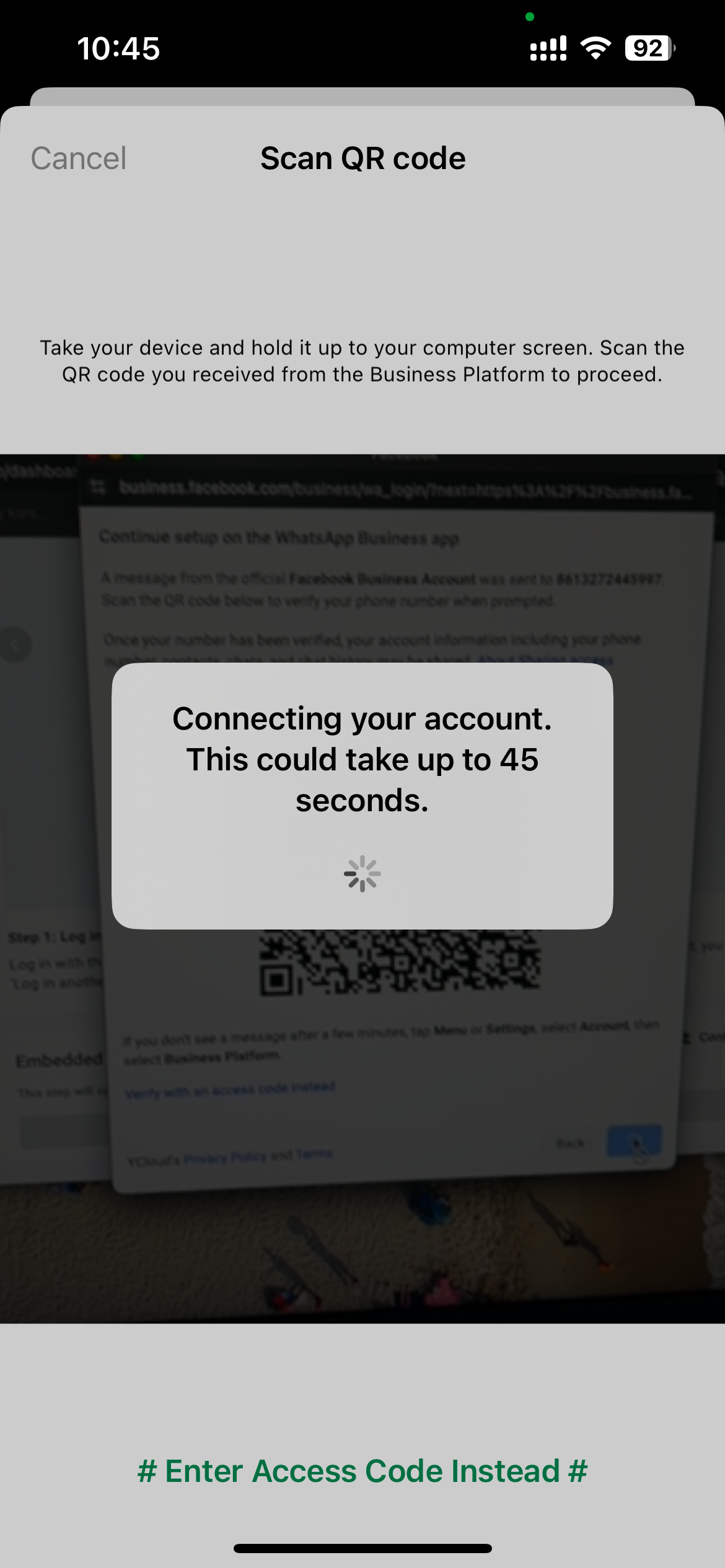 Screenshot showing the completed synchronization status for WhatsApp Business App conversation history sharing